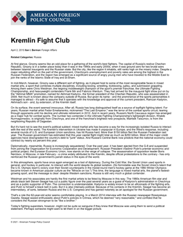 Kremlin Fight Club | American Foreign Policy Council