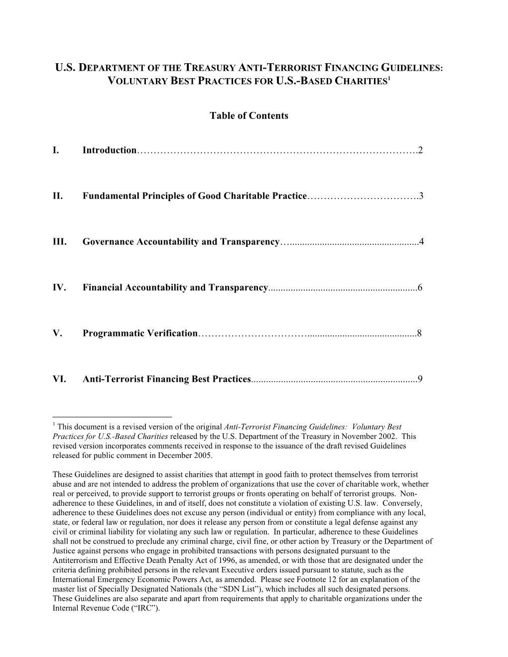 Anti-Terrorist Financing Guidelines: Voluntary Best Practices for U.S.-Based Charities1