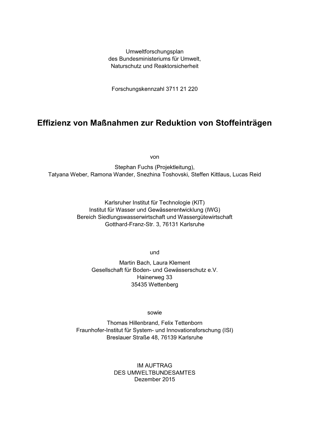 Effizienz Von Maßnahmen Zur Reduktion Von Stoffeinträgen