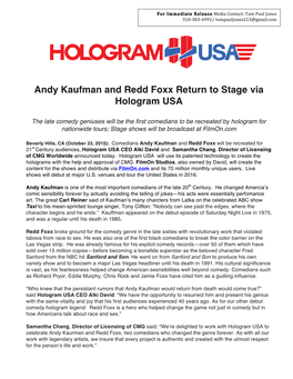 Andy Kaufman and Redd Foxx Return to Stage Via Hologram USA