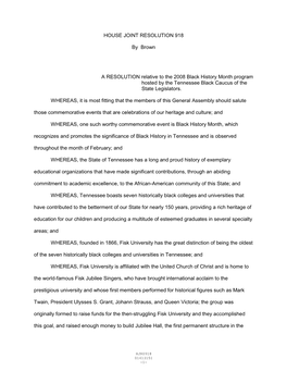 HOUSE JOINT RESOLUTION 918 by Brown a RESOLUTION Relative to the 2008 Black History Month Program Hosted by the Tennessee Blac