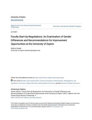 Faculty Start-Up Negotiations: an Examination of Gender Differences and Recommendations for Improvement Opportunities at the University of Dayton