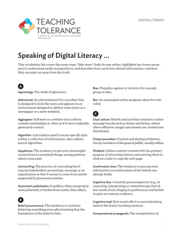 Teaching Tolerance 1 Digital Literacy