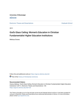 Women's Education in Christian Fundamentalist Higher Education Institutions