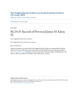 RG 01.01 Records of Provincial James M. Kilroy, S.J. New England Jesuit Province Archives