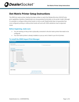 Dot Matrix Printer Setup Instructions