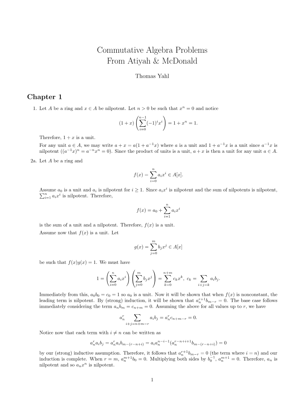 Commutative Algebra Problems from Atiyah & Mcdonald