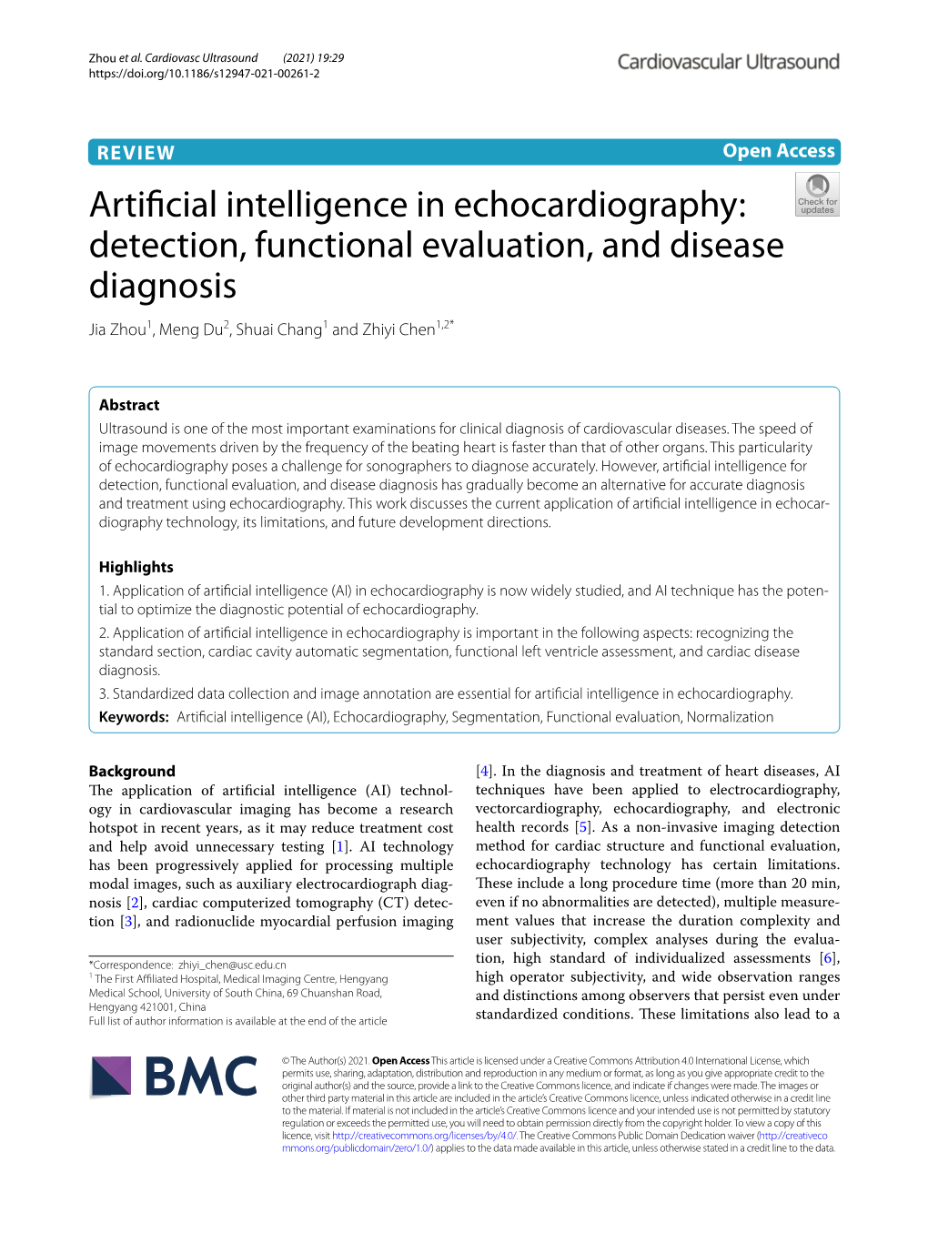 Detection, Functional Evaluation, and Disease Diagnosis Jia Zhou1, Meng Du2, Shuai Chang1 and Zhiyi Chen1,2*