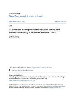 A Comparison of Receptivity to the Deductive and Inductive Methods of Preaching in the Pioneer Memorial Church