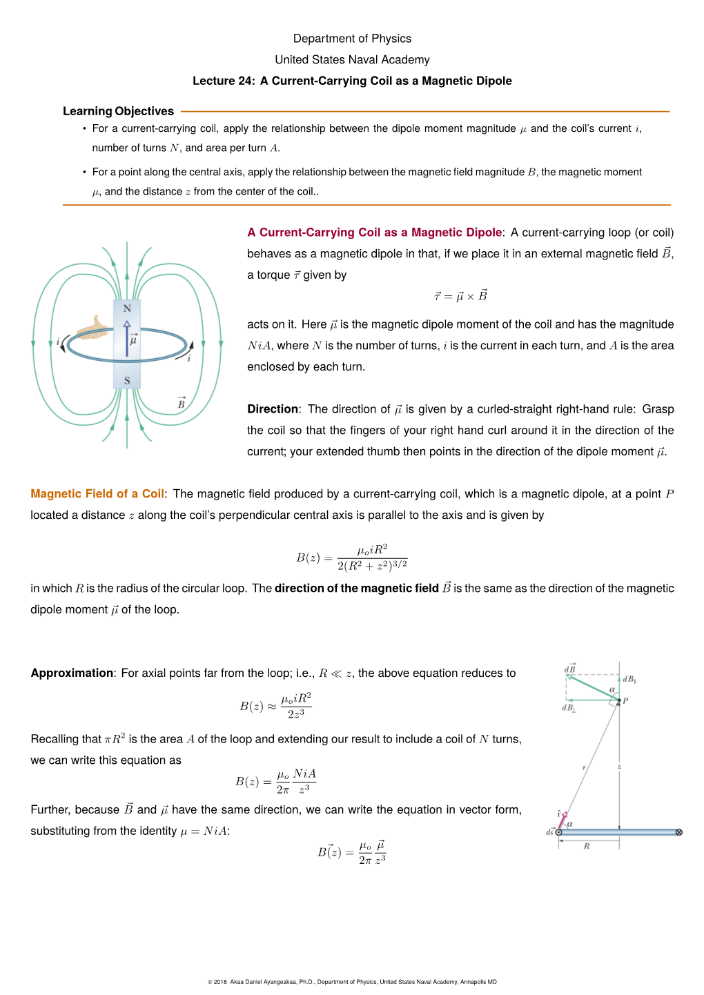 A Current-Carrying Coil As a Magnetic Dipole Learning