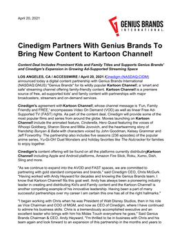 Cinedigm Partners with Genius Brands to Bring New Content to Kartoon Channel!