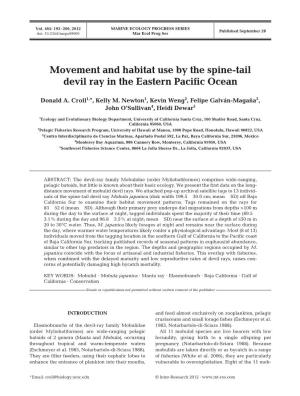 Movement and Habitat Use by the Spine-Tail Devil Ray in the Eastern Pacific Ocean