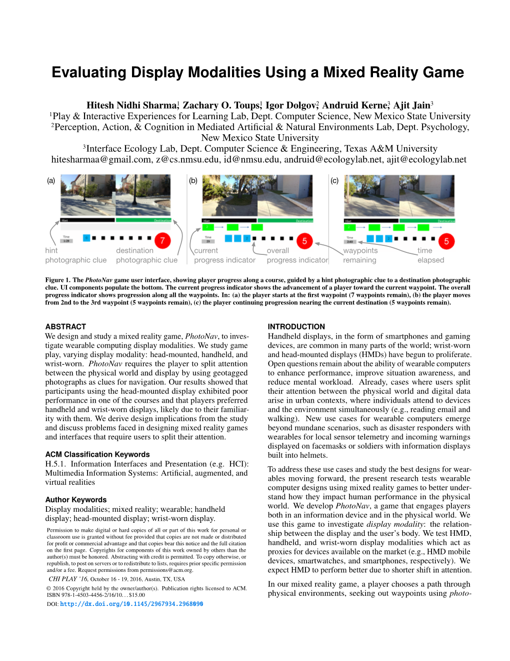 Evaluating Display Modalities Using a Mixed Reality Game