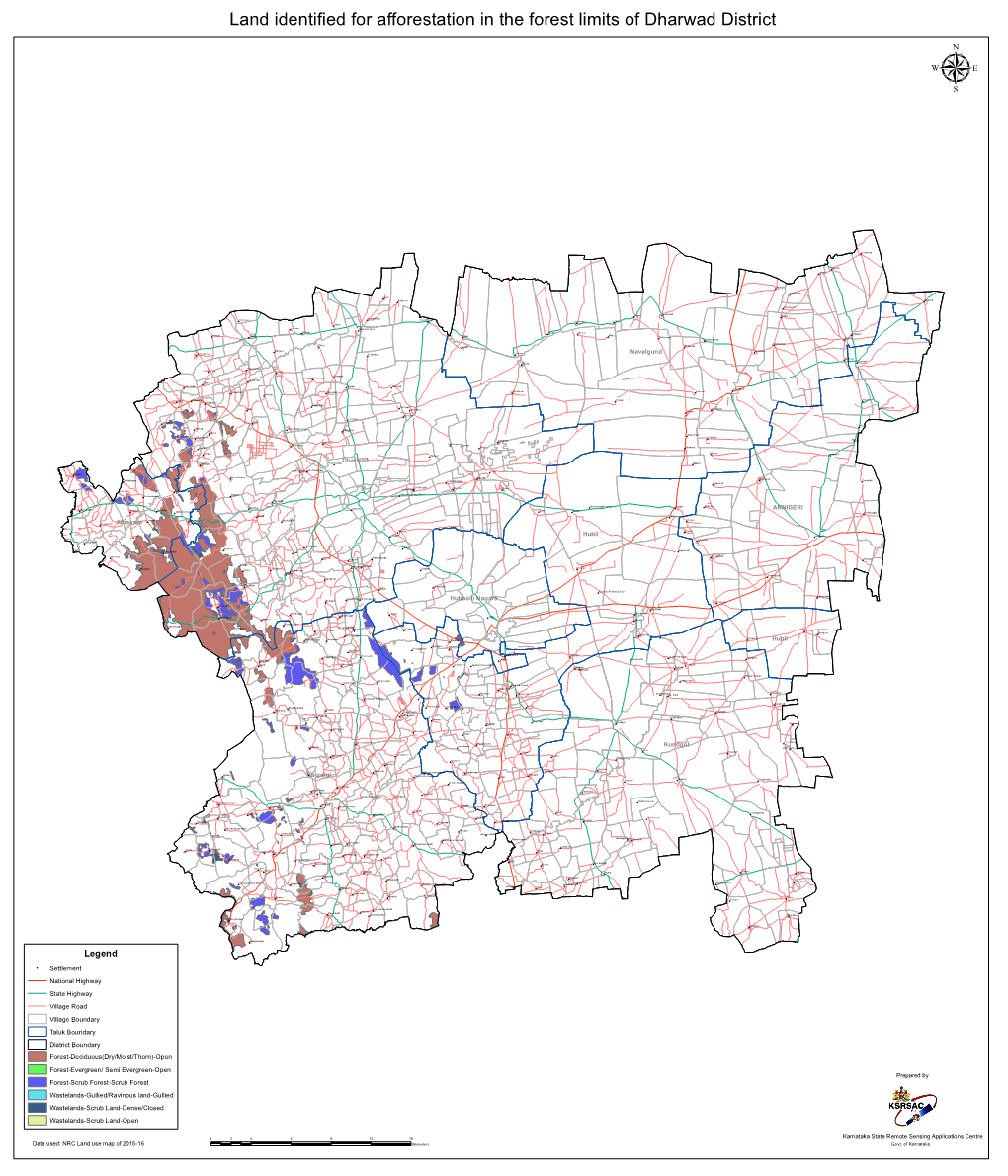 Land Identified for Afforestation in the Forest Limits of Dharwad District Μ