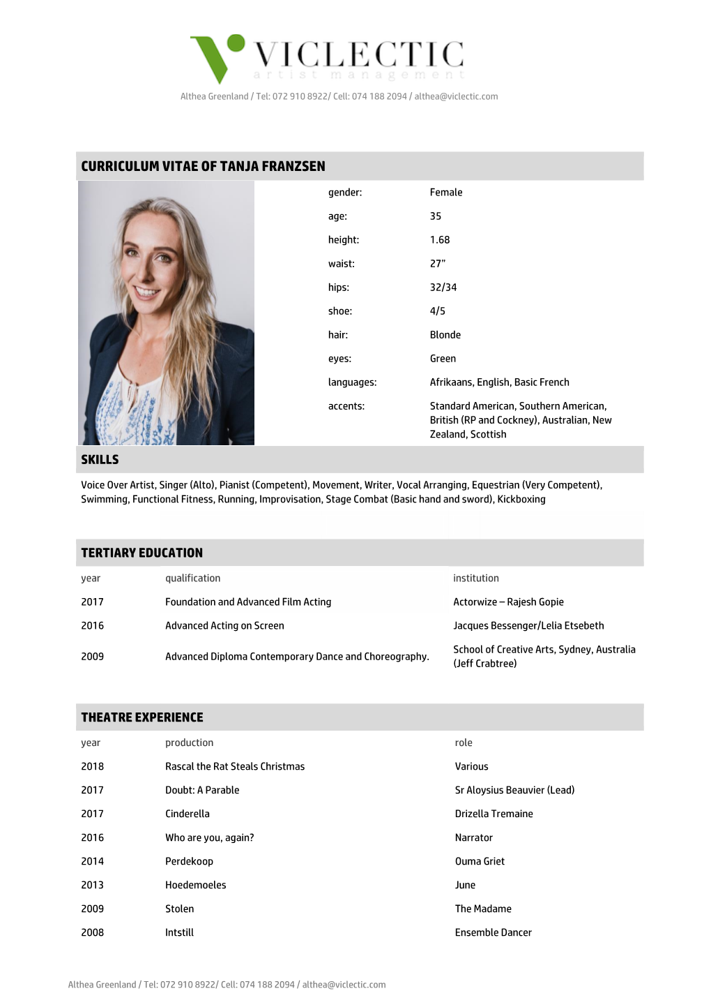 Curriculum Vitae of Tanja Franzsen