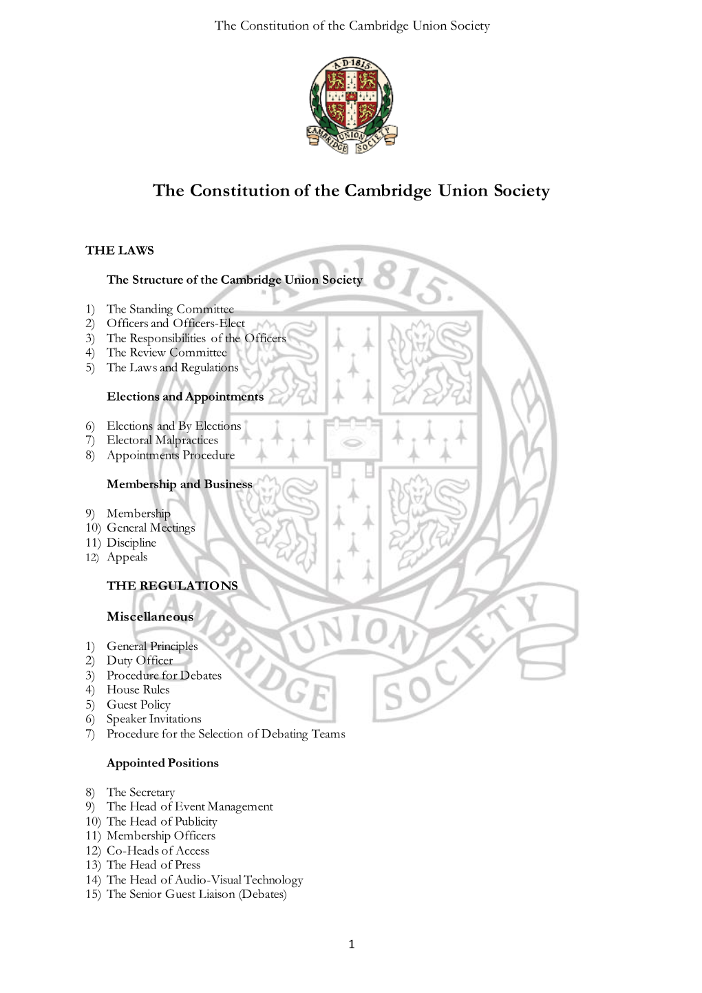 The Constitution of the Cambridge Union Society