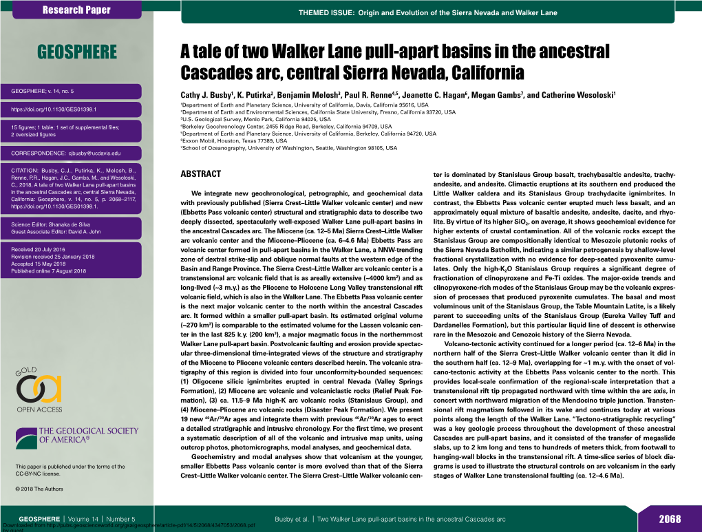 A Tale of Two Walker Lane Pull-Apart Basins in the Ancestral Cascades Arc, Central Sierra Nevada, California GEOSPHERE; V