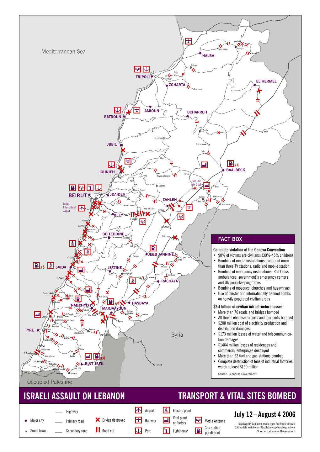 Israeli Assault on Lebanon Transport & Vital Sites