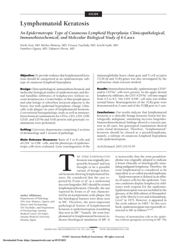 Lymphomatoid Keratosis an Epidermotropic Type of Cutaneous Lymphoid Hyperplasia: Clinicopathological, Immunohistochemical, and Molecular Biological Study of 6 Cases