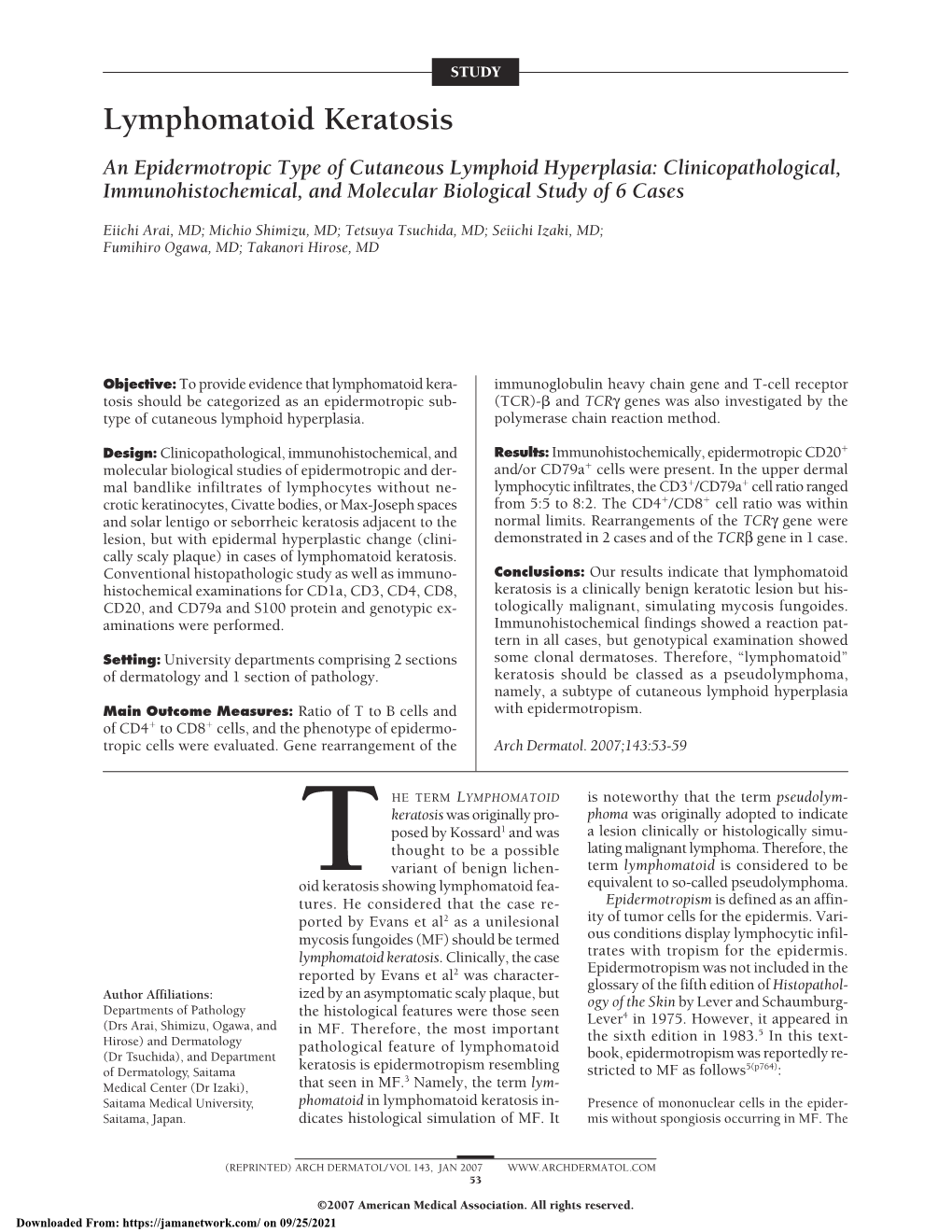 Lymphomatoid Keratosis An Epidermotropic Type Of Cutaneous Lymphoid ...