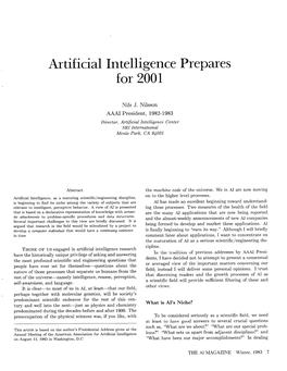 Artificial Intelligence Prepares for 2001