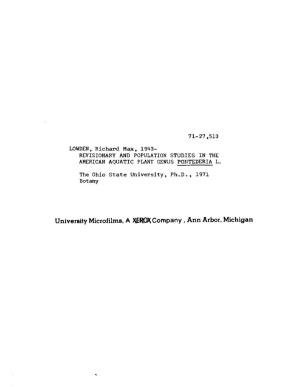 University Microfilms, a XEROX Company , Ann Arbor, Michigan REVISIONARY and POPULATION STUDIES in the AMERICAN