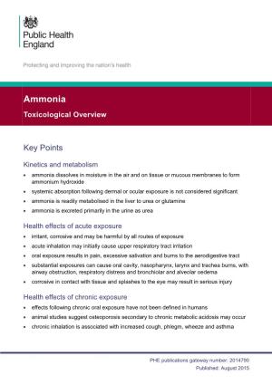Ammonia Toxicological Overview