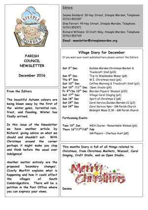 PARISH COUNCIL NEWSLETTER December 2016 Village Diary For