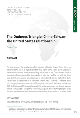 The Ominous Triangle: China-Taiwan- the United States