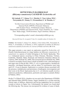 SEPTICEMIA in BAMBOO RAT (Rhizomys Sumatrensis) CAUSED by Escherichia Coli