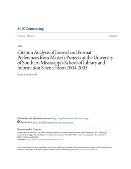 Citation Analysis of Journal and Format Preferences from Master's