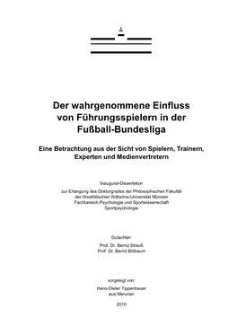 Der Wahrgenommene Einfluss Von Führungsspielern in Der Fußball-Bundesliga
