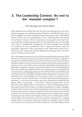 3. the Leadership Contest: an End to the 'Messiah Complex'?