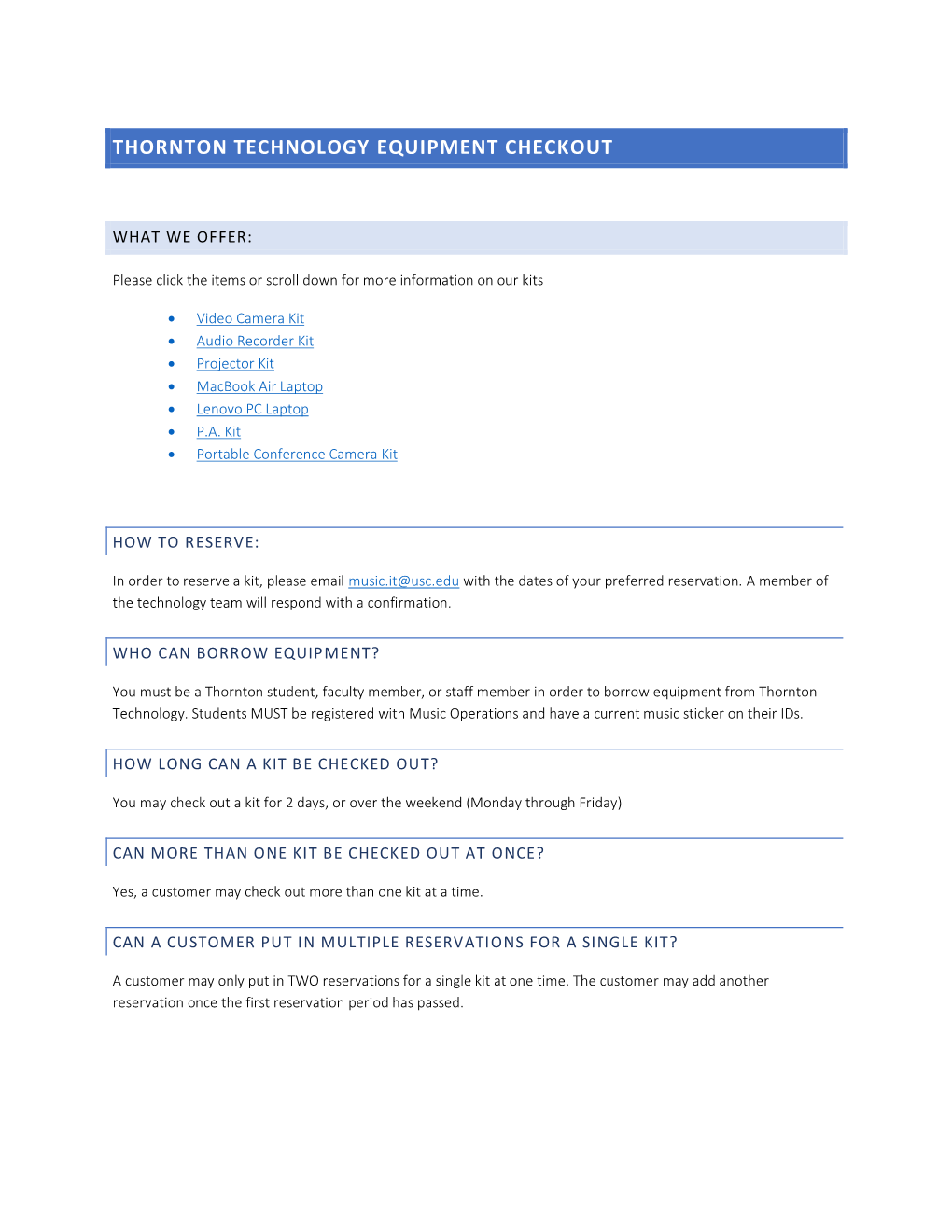 Thornton Technology Equipment Checkout