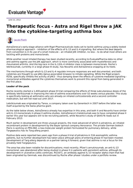 Astra and Rigel Throw a JAK Into the Cytokine-Targeting Asthma Box