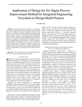 Application of Design for Six Sigma Process Improvement Method for Integrated Engineering Execution in Design-Build Projects