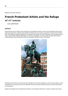 French Protestant Artists and the Refuge 16Th-17Th Centuries