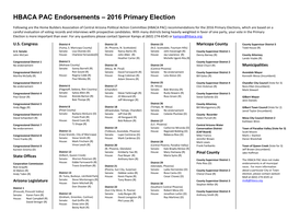 HBACA PAC Endorsements – 2016 Primary Election