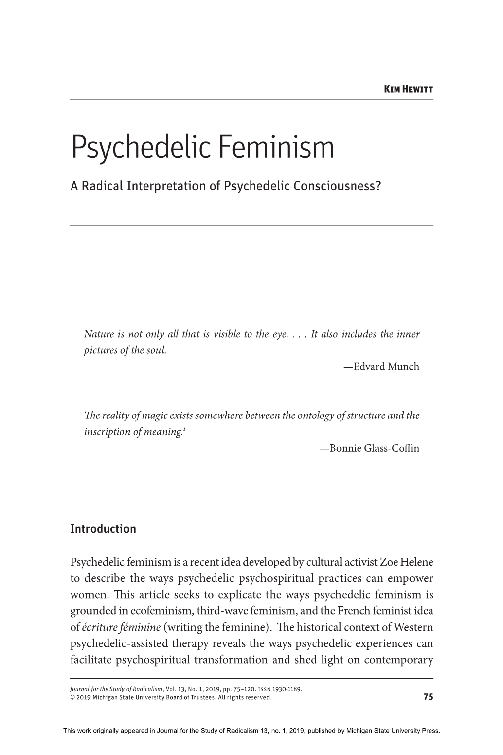 Psychedelic Feminism a Radical Interpretation of Psychedelic Consciousness?