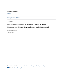 Use of the Iso Principle As a Central Method in Mood Management: a Music Psychotherapy Clinical Case Study