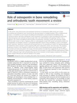 Role of Osteopontin in Bone Remodeling and Orthodontic Tooth Movement