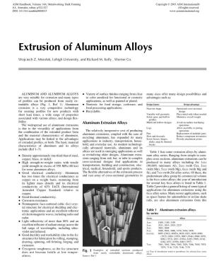 Extrusion of Aluminum Alloys