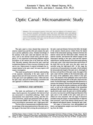 Optic Canal: Microanatomic Study