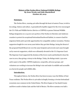 History of the Neches River National Wildlife Refuge by Jesse Woche and Julie Shackelford October 28, 2019