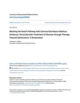 Blocking the Notch Pathway with Gamma-Secretase Inhibitors Enhances Temozolomide Treatment of Gliomas Through Therapy- Induced Senescence: a Dissertation