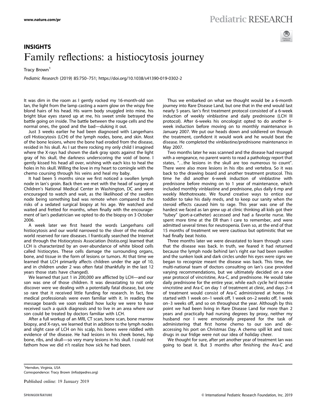 Family Reflections: a Histiocytosis Journey