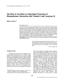 The Role of Ascorbate in Antioxidant Protection of Biomembranes: Interaction with Vitamin E and Coenzyme Q