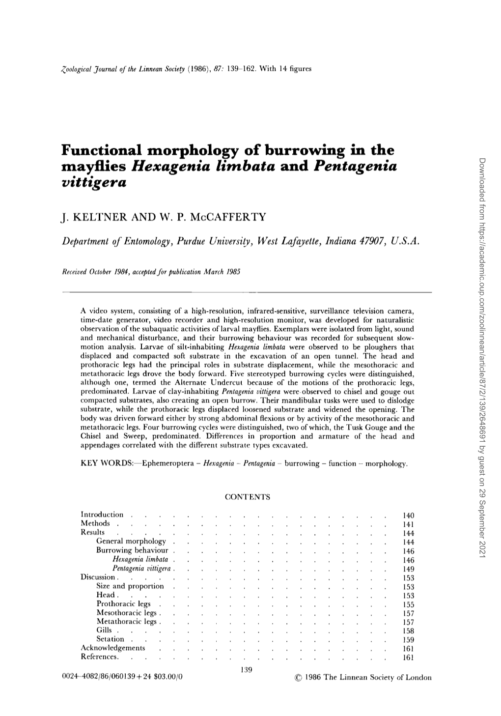 Functional Morphology of Burrowing in the Mayflies Hexagenia Limbata