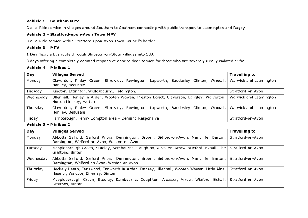 Vehicle 1 – Southam MPV Dial-A-Ride Service in Villages Around Southam to Southam Connecting with Public Transport to Leamingt