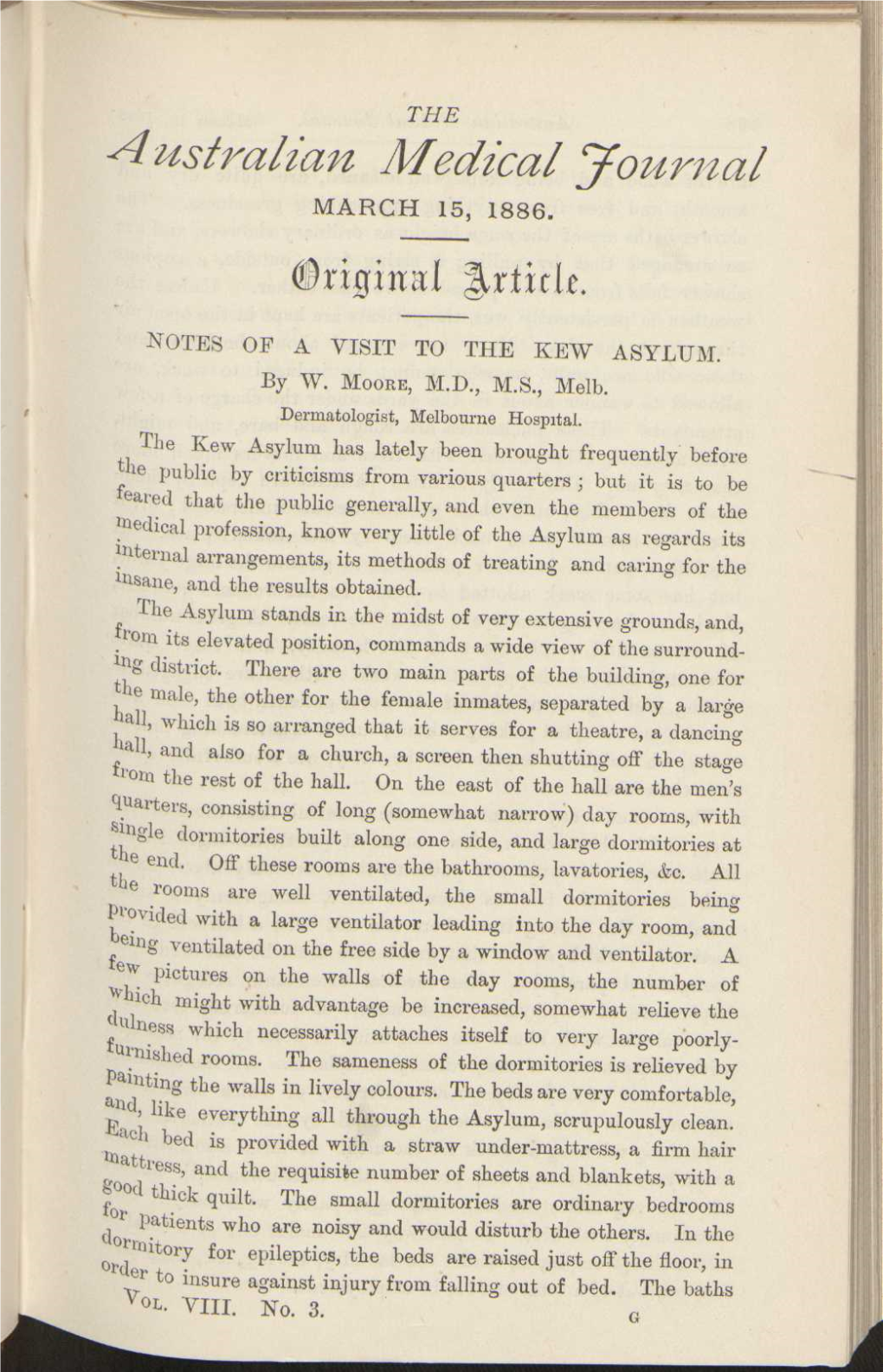 Australian Medical Journal.� Match 15, 1886 Are of Wood, And, Being Kept Well Cleaned, Are Quite Dry and Smooth, and Free from Anything Approaching Greasiness